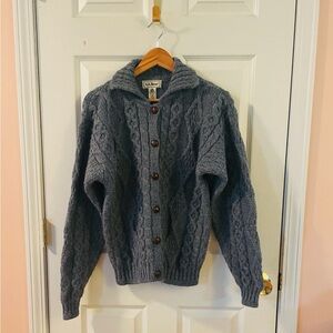 L.L. Bean Cable Wool Knit Cardigan - Blue/Gray
